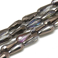 Electroplate Glass Beads Strands, Faceted Teardrop, Black, 9~9.5x4mm, Hole: 1mm, about 72pcs/strand, 25.98 inch(EGLA-Q099-C05)
