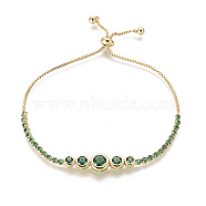 Adjustable Brass Micro Pave Cubic Zirconia Bolo Bracelets, Slider Bracelets, Golden, Green, 9-1/2 inch(24cm), 1.3~8mm(X-BJEW-F404-01C-G)