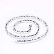 304 Stainless Steel Box Chain Necklaces, with Lobster Claw Clasps, Stainless Steel Color, 17.7 inch(45cm), 3mm(NJEW-F227-09P-07)