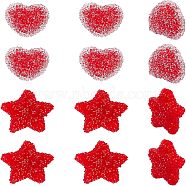 SUPERFINDINGS 12Pcs 2 Style Resin Beads for Valentine's Day, with Crystal Rhinestone, Imitation Candy Food Style, Heart & Star, Red, 6pcs/style(RESI-FH0001-26)