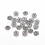 6-Petal Tibetan Style Alloy Hollow Flower Bead Caps, Cadmium Free & Nickel Free & Lead Free, Antique Silver, 6x1.5mm, Hole: 2mm(TIBE-S221-AS-NR)