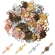 40Pcs 4 Styles Zinc Alloy Double Lobster Claw Clasps Connectors, Flower Connector Charms Extender for Bracelet, Necklace, Mixed Color, 45mm, Clasp: 12x6mm, Flower: 14x19x3.5mm, 10pcs/style(FIND-NB0003-29)