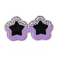 Cute Opaque Printed Acrylic Pendants, Star Glasses with Leopard Print Charm, Purple, 55x26.5x2mm, Hole: 2mm(MACR-L002-A01)
