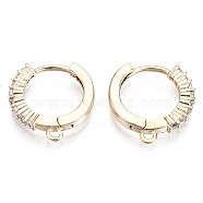 Brass Micro Clear Cubic Zirconia Huggie Hoop Earring Findings, with Horizontal Loop, Nickel Free, Round Ring, Real 18K Gold Plated, 14.5x13.5x2mm, Hole: 1.2mm, Pin: 0.9mm(KK-T056-30G-NF)