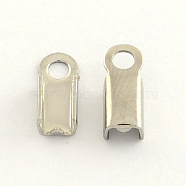 304 Stainless Steel Folding Crimp Ends, Fold Over Crimp Cord Ends, Stainless Steel Color, 8x2.5x2mm, Hole: 1mm(STAS-R063-28)