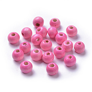 Dyed Natural Wood Beads, Round, Lead Free, Pink, 8x7mm, Hole: 3mm(X-WOOD-Q006-8mm-07-LF)