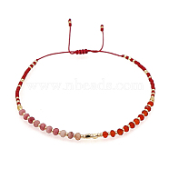 Natural Rhodonite & Glass Seed Braided Bead Bracelets, Adjustable Bracelet, Red, No Size
(HR1333-2)