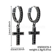 Shiny Brass Pave Cubic Zirconia Cross Hoop Earrings, Fashionable, Simple, and Trendy Women's Accessories, Black, 26x8mm(LO7750-3)