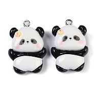 Panda Resin Pendants, with Platinum Iron Loops, White, 29x20x8mm, Hole: 2mm(RESI-U004-02A)