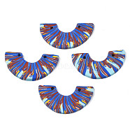 Handmade Polymer Clay Pendants, Semi Circle, Medium Blue, 16.5x32x2.5~3mm, Hole: 1.8mm(CLAY-N010-028-B02)