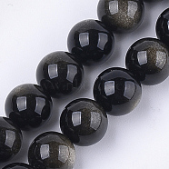 Natural Golden Sheen Obsidian Beads Strands, Grade A, Round, 10mm, Hole: 1mm, about 18~20pcs/strand, 7.4 inch(G-S333-10mm-025)