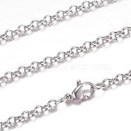 304 Stainless Steel Rolo Chain Necklaces, with Lobster Claw Clasps, Stainless Steel Color, 19.5 inch~20 inch(49.5~50.8cm), 3.5mm(STAS-G083-61P)