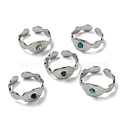 Oval 304 Stainless Steel Open Cuff Rings, Synthetic Malachite & Turquoise Finger Rings for Women Men, Stainless Steel Color, Adjustable(STAS-Z060-05P)