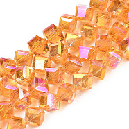 Electroplate Transparent Glass Beads Strands, Faceted, Diagonal Cube Beads, Dark Orange, 8.5x9.5x9.5mm, Hole: 1.5mm, about 80pcs/strand, 25.98 inch(66cm)(EGLA-N002-29-C02)