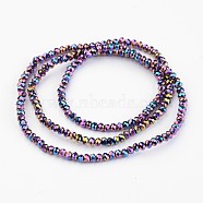 Electroplate Glass Bead Strands, Faceted, Rondelle, Multi-color Plated, 3x2mm, Hole: 1mm, about 165~169pcs/strand, 15~16 inch(38~40cm)(X-EGLA-G014-2mm-FP10)