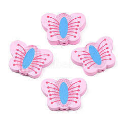 Spray Painted Maple Wood Beads, Printed, Butterfly, Pink, 18x25.5x4mm, Hole: 1.6mm, about 565pcs/500g(WOOD-Q030-89B)