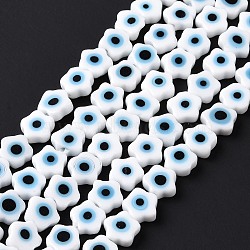 Handmade Evil Eye Lampwork Beads Strands, Flower, White, 7x7.5x3mm, Hole: 0.6mm, about 51pcs/strand, 14.17 inch(36cm)(LAMP-F027-02)