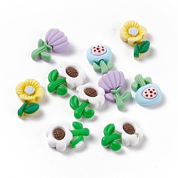 Flower Mixe Shapes Opaque Resin Cabochons, Mixed Color, 20~23.5x14.5~17x6mm(RESI-G041-D02)