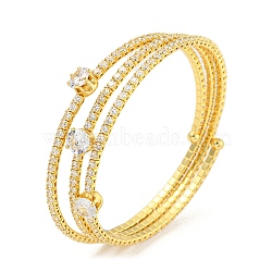 Rack Plating Brass Pave Clear Cubic Zirconia Open Cuff Wrap Bangles, Long-Lasting Plated, Lead Free & Cadmium Free, Real 18K Gold Plated, Clear, Inner Diameter: 2-1/8 inch(5.3cm), 13mm(BJEW-B110-01G-02)