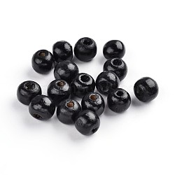 Natural Maple Wood Beads, Dyed, Round, Lead Free, Black, 10x8.5mm, Hole: 3.5mm, about 3000pcs/1000g(TB10mmY-10)