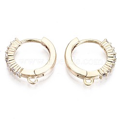 Brass Micro Clear Cubic Zirconia Huggie Hoop Earring Findings, with Horizontal Loop, Nickel Free, Round Ring, Real 18K Gold Plated, 14.5x13.5x2mm, Hole: 1.2mm, Pin: 0.9mm(KK-T056-30G-NF)