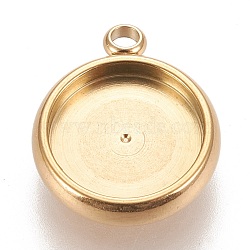 Ion Plating(IP) 304 Stainless Steel Pendant Cabochon Settings, Lace Edge Bezel Cups, Flat Round, Golden, Tray: 10mm, 15x12.5x3mm, Hole: 1.8mm(X-STAS-K202-03D-G)