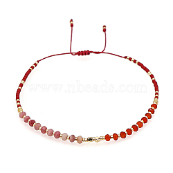 Natural Rhodonite & Glass Seed Braided Bead Bracelets, Adjustable Bracelet, Red, No Size
(HR1333-2)