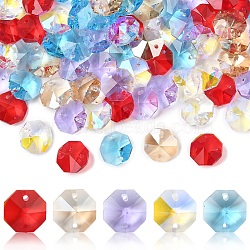 75Pcs 5 Colors Electroplate Glass Links Connectors, Faceted, for Chandelier Prism Beads Chain, DIY Craft Jewelry Decoration, Octagon, Mixed Color, 14x14x7.5mm, Hole: 1.6mm, 15pcs/color(EGLA-YW0005-08)