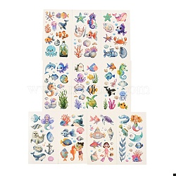 10 Sheets Cartoon Sea Animals Temporary Tattoos Stickers, Body Art Paper Stickers, Mixed Color, 12x6.8x0.01cm(STIC-Z002-13)