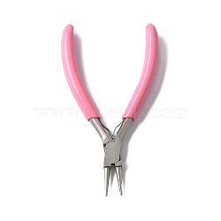 65# Steel Round Nose Pliers with Plastic Handles, Jewelry Making Tools, Pink, 14.3x10.3x1.5cm(TOOL-Z002-02)