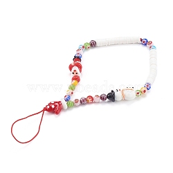 Handmade Lampwork Beaded Mobile Straps for Christmas, Millefiori Glass, with Polymer Clay Heishi Beads, Father Christmas, Snowman, Red, 19.5cm(HJEW-JM00446-03)