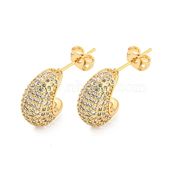 Teardrop Brass Pave Clear Cubic Zirconia Stud Earrings, Real 16K Gold Plated, 18.5x11.5mm(EJEW-M258-67G)