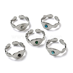 Oval 304 Stainless Steel Open Cuff Rings, Synthetic Malachite & Turquoise Finger Rings for Women Men, Stainless Steel Color, Adjustable(STAS-Z060-05P)