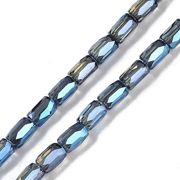 Electroplate Glass Beads Strands, Full Rainbow Plated, Faceted, Column, Midnight Blue, 6.5x4mm, Hole: 0.8mm, about 80pcs/strand, 20.08''(51cm)