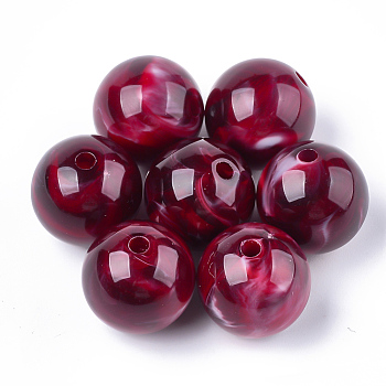 Acrylic Beads, Imitation Gemstone Style, Round, Dark Red, 13.5~14x13mm, Hole: 2mm, about 330pcs/500g