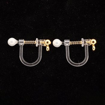 304 Stainless Steel Clip-on Earring Findings, Environmental Protection Plastic, U-Shaped, Real 18k Gold Plated, 11.5x17.5x3mm, Bead Diameter: 3mm, Hole: 1.2mm