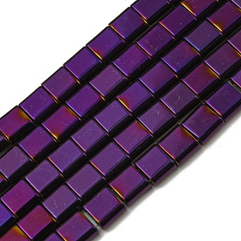 Electroplated Non-magnetic Synthetic Hematite Beads Strands, Square, 2-Hole, Purple, 6x6x3mm, Hole: 1.2mm, about 69pcs/strand, 15.55 inch(39.5cm)