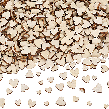 1000Pcs Undyed Natural Wood Beads, No Hole/Undrilled, Heart, Blanched Almond, 5~11.5x5.5~12x2.5mm