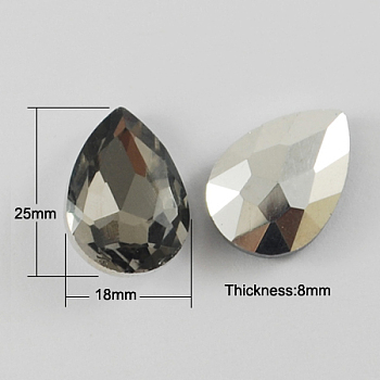 Glass Pointed Back Rhinestone, Back Plated, Faceted, Teardrop, Gray, 25x18x8mm