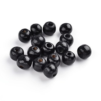 Natural Maple Wood Beads, Dyed, Round, Lead Free, Black, 10x8.5mm, Hole: 3.5mm, about 3000pcs/1000g