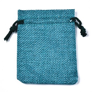 Polyester Imitation Burlap Packing Pouches Drawstring Bags, for Christmas, Wedding Party and DIY Craft Packing, Dark Cyan, 9x7cm