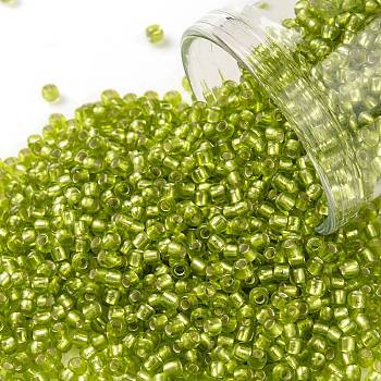TOHO Round Seed Beads, Japanese Seed Beads, (24F) Matte Silver Lined Lime Green, 11/0, 2.2mm, Hole: 0.8mm, about 5555pcs/50g