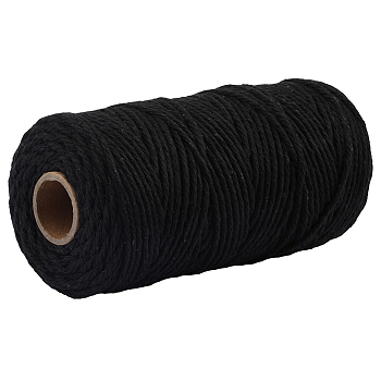 100M 2-Ply Cotton Thread, Macrame Cord, Decorative String Threads, for DIY Crafts, Black, 3mm