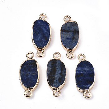 Natural Lapis Lazuli Links Connectors, with Light Gold Tone Iron Loops, Oval, 23~24x9.5x3.5mm, Hole: 1.8mm