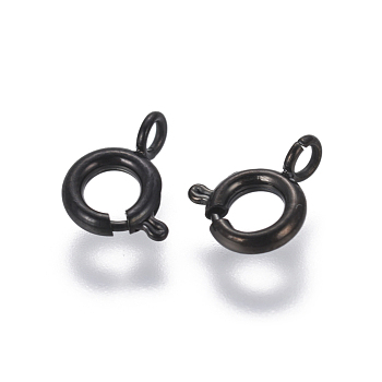 304 Stainless Steel Smooth Surface Spring Ring Clasps, Electrophoresis Black, 6x1.5mm, Hole: 1.8mm
