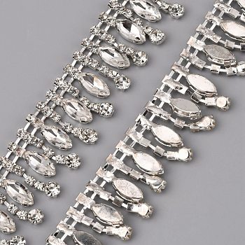 Iron Crystal Rhinestone Cup Chain, Horse Eye and Flat Round Tassel Charms Chain, with Card Paper, Platinum, 30x4mm