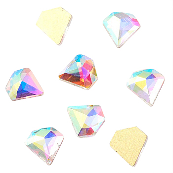 Glass Rhinestone Nail Art Decoration Accessories, Diamond Shape, Crystal AB, 7x6.5x2mm, 15pcs/bag