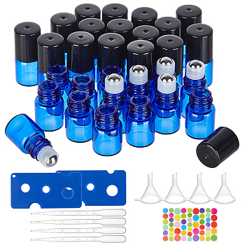 BENECREAT Glass Roller Bottles, with Plastic Bottle Openers & Dropper & Funnel Hopper, Cute Paper Rainbow Color Stickers, Blue, 16x34mm, Hole: 7mm, Capacity: 2ml(0.06 fl. oz)