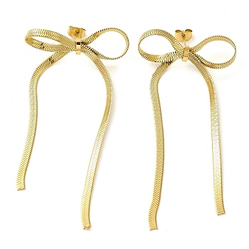 Bowknot 304 Stainless Steel Stud Earrings for Women, Golden, 80x38mm