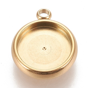 Ion Plating(IP) 304 Stainless Steel Pendant Cabochon Settings, Lace Edge Bezel Cups, Flat Round, Golden, Tray: 10mm, 15x12.5x3mm, Hole: 1.8mm